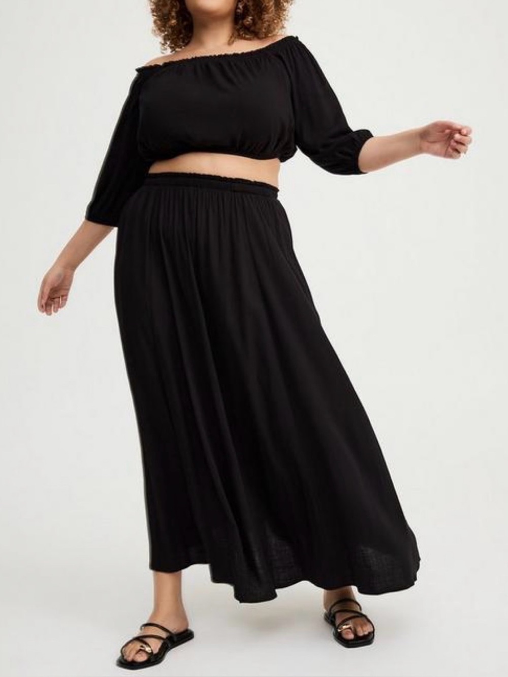 Torrid Black Off-Shoulder Peasant Top and Maxi Skirt Set NWT 3X